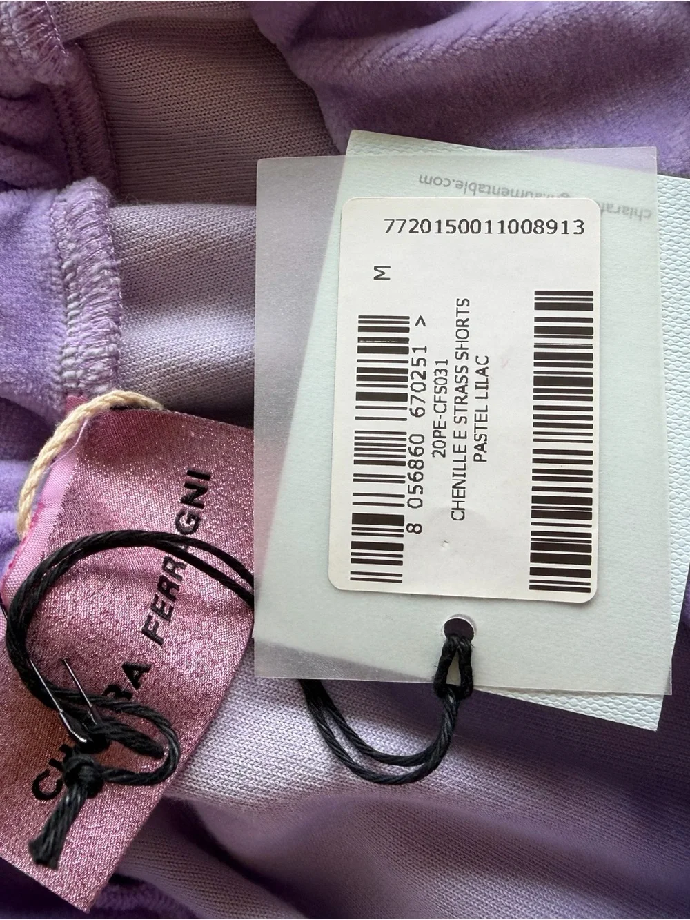 Chiara Ferragni Lavender Velour Athletic Shorts with Rhinestone Trim